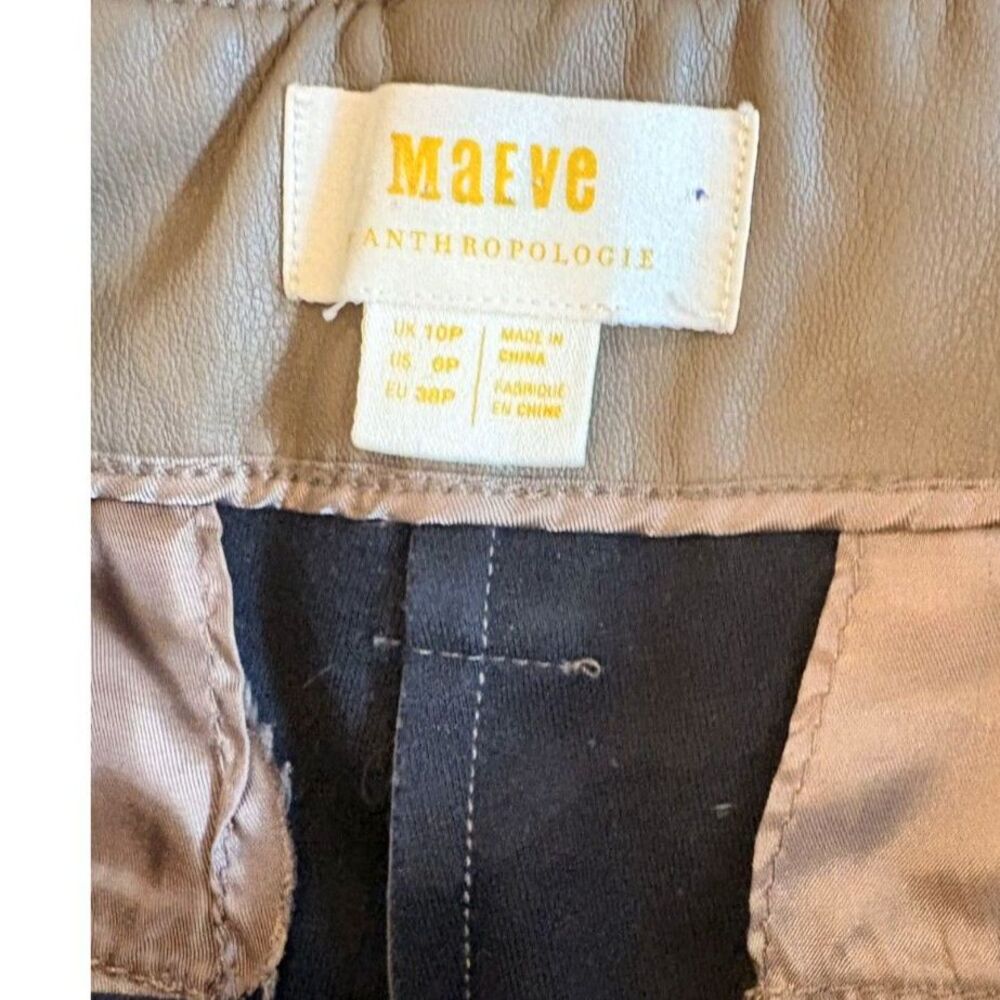 Anthropologie Maeve The Naomi Vegan Leather Wide Leg Flare Pants Taupe Gray Size - Picture 6 of 6